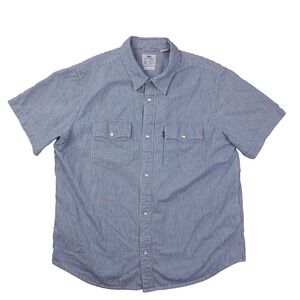 Levi's Relaxed Western Pearl Snap Denim Shirt Men's Large Blue Striped Cowboy